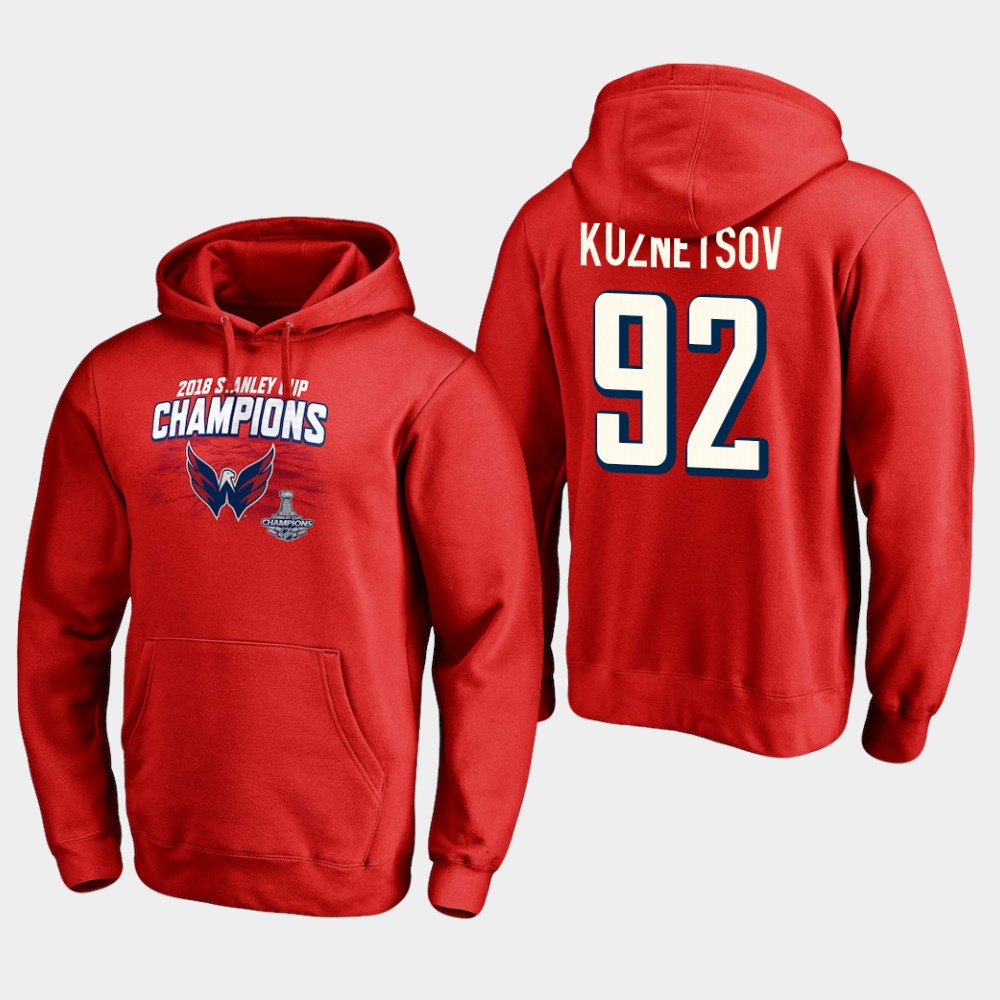NHL Men Washington capitals #28 evgeny kuznetsov 2018 stanley cup champions pullover hoodie